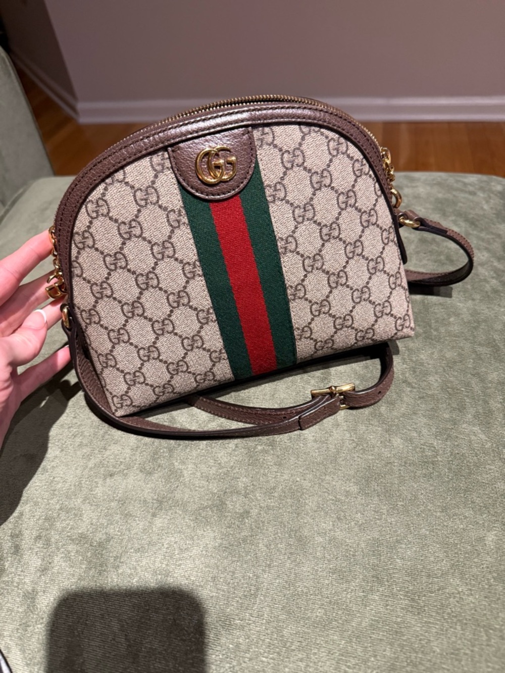 Gucci GG Supreme Crossbody with Green and Red Web Stripe